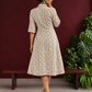 Beige Cotton Shirt Dress with Maroon Buttons & Multicolor Woven Stripe Pattern — back view