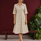 Beige Cotton Shirt Dress with Maroon Buttons & Multicolor Woven Stripe Pattern — front view