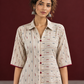 Beige Cotton Shirt Dress with Maroon Buttons & Multicolor Woven Stripe Pattern — styled view