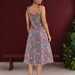Grey Cotton Floral Printed Halter Neck Dress with Lace Trim and Shoulder Tie-Up Straps — back view