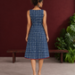 Indigo Blue Cotton One Piece Dress with Contrast Maroon Piping & Button Detail — back view