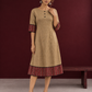 Timeless Beige Cotton A-Line Dress with Maroon Zigzag Print Sleeve Cuffs & Hem Border — front view