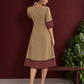 Timeless Beige Cotton A-Line Dress with Maroon Zigzag Print Sleeve Cuffs & Hem Border — back view