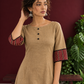 Timeless Beige Cotton A-Line Dress with Maroon Zigzag Print Sleeve Cuffs & Hem Border — styled view