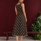 Classic Black Ajrakh Cotton Sleeveless Dress with Floral Print and Maroon Piping Square Neckline — back view