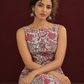 Elegant White Cotton Floral Print A-Line Dress with Maroon Piping and Button Detailing — seated detail