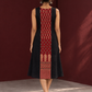 Timeless Black Cotton A-Line Dress with Maroon Ajrakh Print Center Panel & Contrast Piping — back view