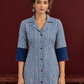 Classic Indigo Blue Striped Cotton Shirt Dress with Contrast Colour-Block Hem & Cuffs — styled view