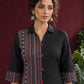 Timeless Black Cotton Shirt Dress with Contrast Striped Panel & Coordinated Sleeve Cuffs — fabric detail