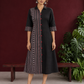 Timeless Black Cotton Shirt Dress with Contrast Striped Panel & Coordinated Sleeve Cuffs — front view