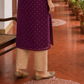Elegant Purple Chanderi Kurta with Gold Foil Booti Print, hand embroidered Cuffs