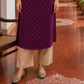 Elegant Purple Chanderi Kurta with Gold Foil Booti Print, hand embroidered Cuffs