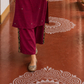 Elegant Magenta Textured Kurta with Black Gold Brocade V-Neck Panel & Contrast Sleeve Cuffs