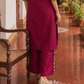 Elegant Magenta Textured Kurta with Black Gold Brocade V-Neck Panel & Contrast Sleeve Cuffs