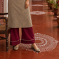 Elegant Beige Cotton Kurta with Maroon Embroidered Yoke, Gold Buttons & Coordinated Palazzo