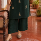 Bottle Green Cotton Kurta with Madhubani Print Yoke Panel & Floral Embroidered Sleeves