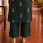 Bottle Green Cotton Kurta with Madhubani Print Yoke Panel & Floral Embroidered Sleeves