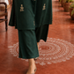 Bottle Green Cotton Kurta with Madhubani Print Yoke Panel & Floral Embroidered Sleeves