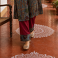 Elegant Blue Cotton kalamkari Kurta with hand work Sequin Mirror Embellished Neckline & Contrast Maroon Piping