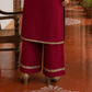 Elegant Maroon Kurta with Madhubani Print Yoke, Sequinned Scalloped Lace Trim & Matching Palazzo Set