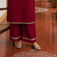 Elegant Maroon Kurta with Madhubani Print Yoke, Sequinned Scalloped Lace Trim & Matching Palazzo Set