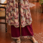 Elegant Maroon rayon & Floral Print Wrap Dress with Sequin Fringe Neckline & Embellished Sleeve Cuffs