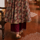 Elegant Maroon rayon & Floral Print Wrap Dress with Sequin Fringe Neckline & Embellished Sleeve Cuffs