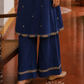 Elegant Navy Blue Kurta with Gold Embroidered Halter Neckline & Banarasi Border