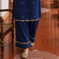 Elegant Navy Blue Kurta with Gold Embroidered Halter Neckline & Banarasi Border