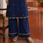 Elegant Navy Blue Kurta with Gold Embroidered Halter Neckline & Banarasi Border