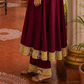 Timeless Maroon Anarkali Kurta Set with Madhubani Floral Yoke, Sequin Embellishment & Matching Dupatta
