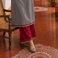 Timeless Grey Khun Kurta with Maroon Embroidered Yoke Panel & Contrast Border Sleeves