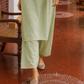 Elegant pista Green Kurta with Golden Floral brocade Yoke, appliqué Sleeve hem