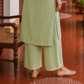 Elegant pista Green Kurta with Golden Floral brocade Yoke, appliqué Sleeve hem