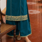 Elegant Teal Cotton Kurta with Beige Kutch-Work hand Embroidered Madhubani Yoke and Mirror Work Detailing