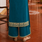 Elegant Teal Cotton Kurta with Beige Kutch-Work hand Embroidered Madhubani Yoke and Mirror Work Detailing