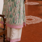 Elegant Off-White Floral Printed Kurta with Pink hand embroidered V-Neck patch