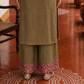 Elegant Dark Gold Cotton silk Kurta with Contrast Magenta Gold Embroidered V-Neck brocade Yoke and Coordinated Sleeve Cuffs