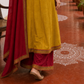 Vibrant Mustard Yellow Cotton Anarkali Kurta with Contrast red Border