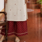 Elegant Beige Textured Kurta with Maroon Keyhole Neckline, Mirror Work & Bandhani Print Palazzo Set