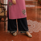 Elegant Pink Georgette Kurta with Floral Applique Motifs and Contrast Black Printed Collar & Dupatta