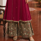 Elegant Rani pink panelled Georgette Kurta with Contrast Printed Border and hand embroidered front panel