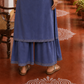 Elegant Dusty Blue Kurta with Gold Zari Embroidered Keyhole Neckline and Striped Contrast Sleeve Cuffs