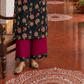 Elegant Black Floral Print Kurta with Contrast Pink hand Embroidered Keyhole Neckline & Scalloped Cuffs