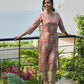 Artisanal Ajrakh Print Kurta with Animal Motifs, Boat Neckline, and Striped Highlights