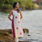 Elegant Off-White Handloom Cotton Kurta with Hibiscus Motifs and Contrast Red Plaid Panels