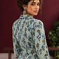 Classic Indigo Floral Printed Cotton Shirt with Bell Sleeves — fabric detail