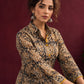 Black Kalamkari Printed Cotton Shirt with Floral Motifs — seated