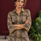 Black Kalamkari Printed Cotton Shirt with Floral Motifs — styled view