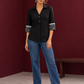 Classic Black Cotton Shirt with Collared Neckline and Contrast Printed Sleeve Cuffs — front view